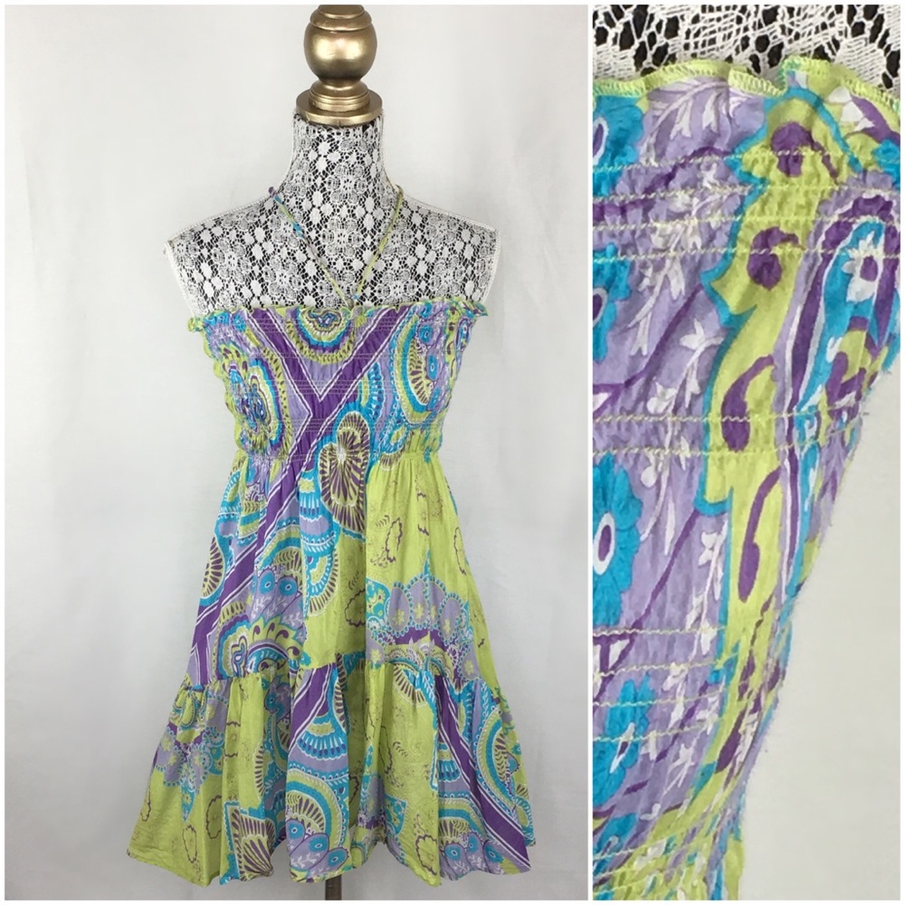 Joie Purple Green & Aqua Silk Dress
